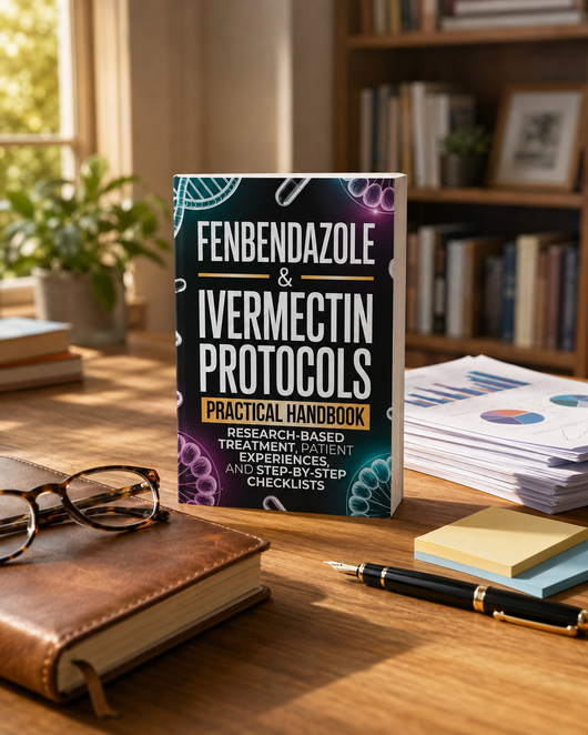 Fenbendazole and Ivermectin Protocols handbook on a premium study desk